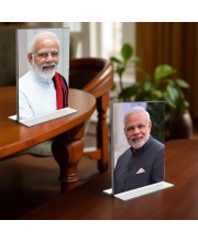 Sri Narendra Modi Acrylic T-Style Photo Stand - 7x9 Inches, Compact and Stylish Spiritual Display, easily change 2 photos (Pack of 1)