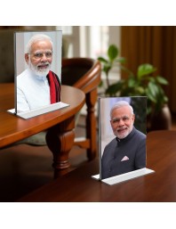 Sri Narendra Modi Acrylic T-Style Photo Stand, Compact and Stylish Spiritual Display, easily change 2 photos (Pack of 1)