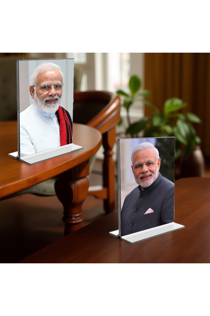 Sri Narendra Modi Acrylic T-Style Photo Stand, Compact and Stylish Spiritual Display, easily change 2 photos (Pack of 1)