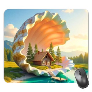 Customized Beautiful House in Sea Shell Picture Sublimation Mouse Pad | 8 X 7.5 Inch | Smooth Cloth Surface | Non-Slip Rubber Base | Personalized Mousepad for Laptop & Desktop (F17264)