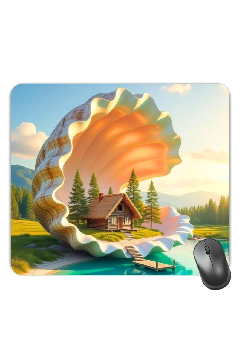 Customized Beautiful House in Sea Shell Picture Sublimation Mouse Pad | 8 X 7.5 Inch | Smooth Cloth Surface | Non-Slip Rubber Base | Personalized Mousepad for Laptop & Desktop (F17264)