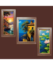 3-Pack Sunsetâ€™s Golden Embrace painting Photo Frames - 2 Pieces 10x17 Inch & 1 Piece 14x17 Inch - Rustic Wall Art for Home & Office Decor - Botanical Wall Hanging for Living Room, Bedroom, or