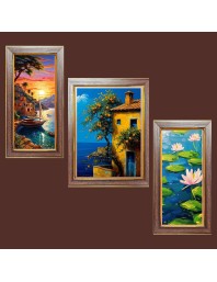 3-Pack Sunsetâ€™s Golden Embrace painting Photo Frames - 2 Pieces 8x15 Inch & 1 Piece 12x15 Inch - Rustic Wall Art for Home & Office Decor - Botanical Wall Hanging for Living Room, Bedroom, or W