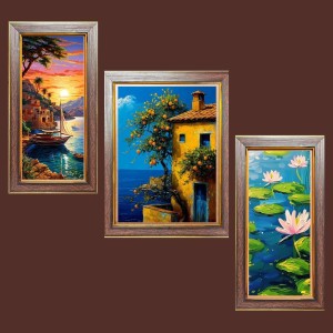 3-Pack Sunsetâ€™s Golden Embrace painting Photo Frames - 2 Pieces 10x17 Inch & 1 Piece 14x17 Inch - Rustic Wall Art for Home & Office Decor - Botanical Wall Hanging for Living Room, Bedroom, or