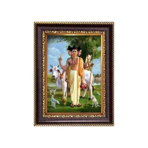 Sri Dattatreya Swamy Digital Print Photo 6.7x8.7 inches - Vibrant Religious Wall Art for Home, Office and Temple Decor.