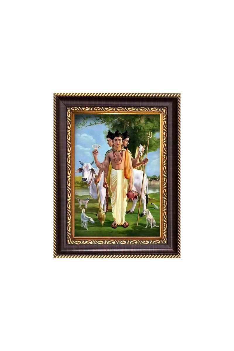 Sri Dattatreya Swamy Digital Print Photo 6.7x8.7 inches - Vibrant Religious Wall Art for Home, Office and Temple Decor.