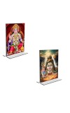 Car Desk/Table Top Lord Shiva & Sri Hanuman Acrylic T-Style Photo Stand - 2.5x3.5 Inches, Compact and Stylish Spiritual Display, easily change 2 photos (Pack of 1)