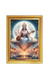 Saraswati Photo Frame - 10x14 Inches, Brown Wooden Frame for Home, Office & Temple Decoration