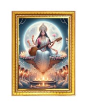 Saraswati Photo Frame - 10x14 Inches, Brown Wooden Frame for Home, Office & Temple Decoration