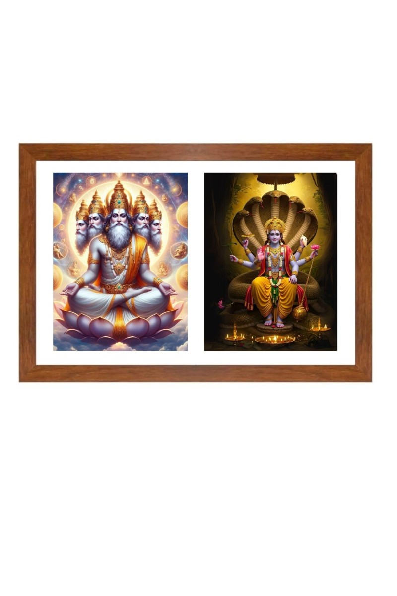 Lord bramha and vishnu Photo Frame - 19x23Inches - Spiritual Artwork for Home Decor, Puja Room and Office Decoration