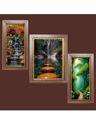3-Pack Beautiful water fall Photo Frames - 2 Pieces 6x13 Inch & 1 Piece 10x13 Inch - Rustic Wall Art for Home & Office Decor - Botanical Wall Hanging for Living Room, Bedroom, or Workspace