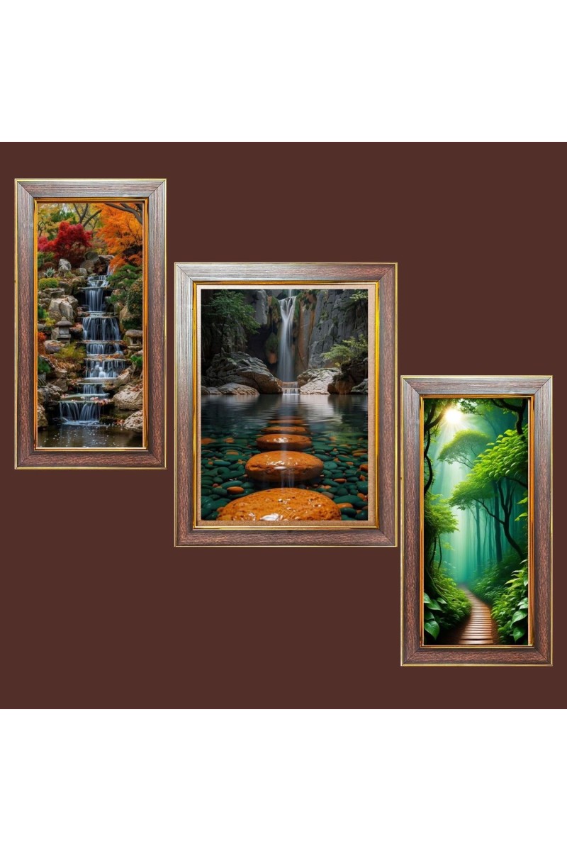 3-Pack Beautiful water fall Photo Frames - 2 Pieces 8x15 Inch & 1 Piece 12x15 Inch - Rustic Wall Art for Home & Office Decor - Botanical Wall Hanging for Living Room, Bedroom, or Workspace