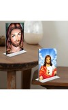 Jesus Crist Acrylic T-Style Photo Stand, Compact and Stylish Spiritual Display, easily change 2 photos (Pack of 1)