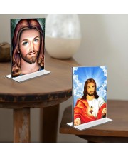 Jesus Crist Acrylic T-Style Photo Stand - 7x9 Inches, Compact and Stylish Spiritual Display, easily change 2 photos (Pack of 1)