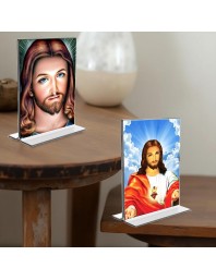Jesus Crist Acrylic T-Style Photo Stand - 5x7 Inches, Compact and Stylish Spiritual Display, easily change 2 photos (Pack of 1)