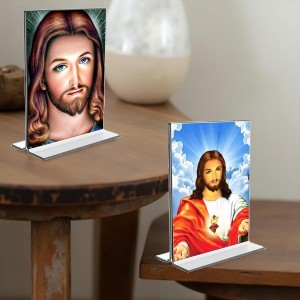Jesus Crist Acrylic T-Style Photo Stand, Compact and Stylish Spiritual Display, easily change 2 photos (Pack of 1)