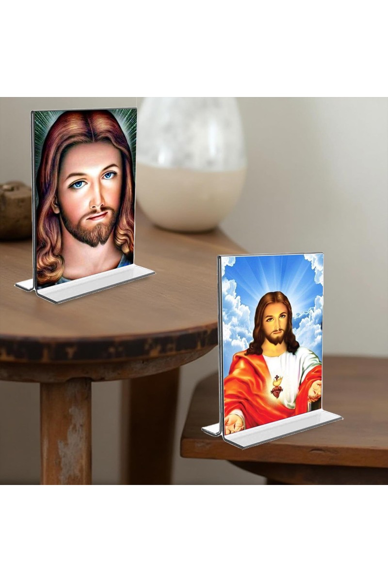 Jesus Crist Acrylic T-Style Photo Stand, Compact and Stylish Spiritual Display, easily change 2 photos (Pack of 1)