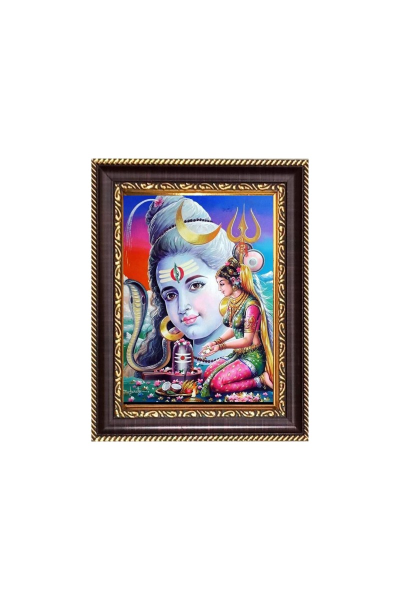 Lord Shiva and Shiv Lingam Digital Print Photo 6.7x8.7 inches - Vibrant Religious Wall Art for Home, Office and Temple Decor.