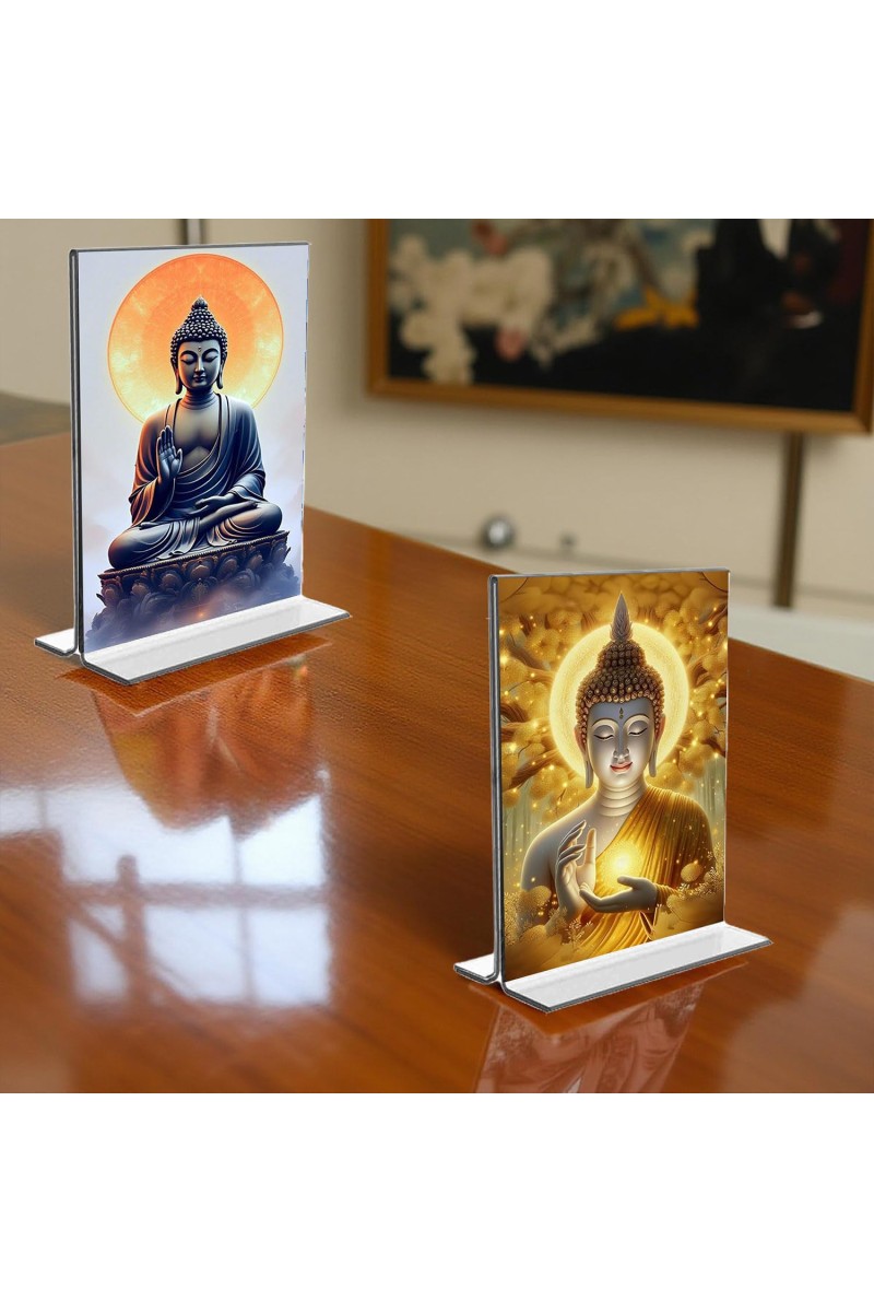 Buddha Acrylic T-Style Photo Stand - 11x13 Inches, Compact and Stylish Spiritual Display, easily change 2 photos (Pack of 1)