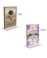 Car Desk/Table Top Taj Mahal & Mecca Madina Acrylic T-Style Photo Stand - 2.5x3.5 Inches, Compact and Stylish Spiritual Display, easily change 2 photos (Pack of 1)