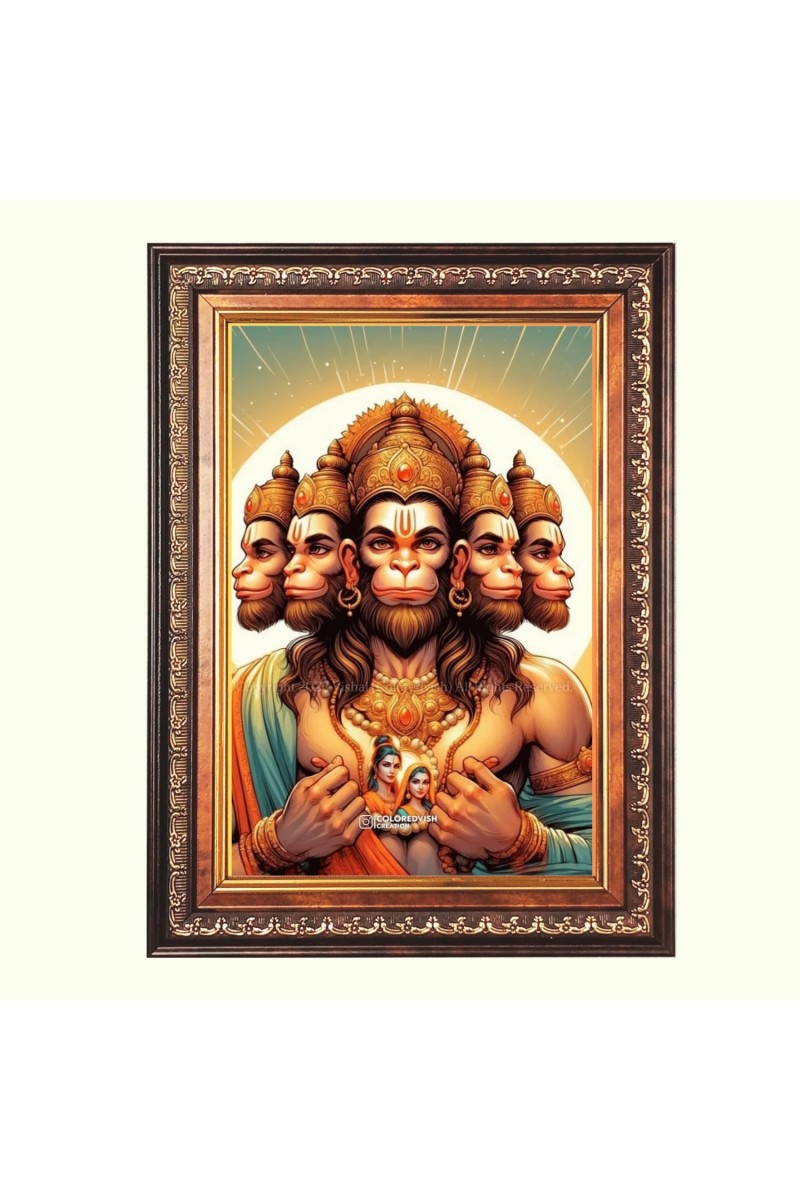 Sri Panchmukhi Hanuman Color Photo 10x14 Inch - Vibrant Religious Wall Art for Home or Office Decor.