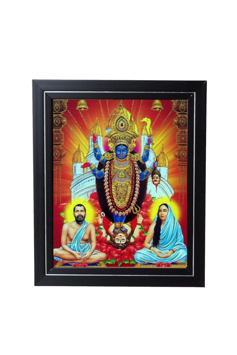 Hitech Sales Maa Kali, Ramakrishna Dev and Sarada Maa Photo Frame for Pooja Room, Temple Decor, Home Decoration and Gift (Wall and Tabletop, Rectangular, Printed Photo, 12 x 14 inches Frame, Brown)