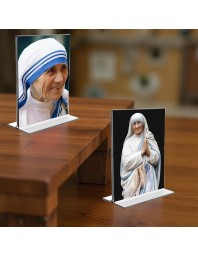 Mother Teresa Acrylic T-Style Photo Stand, Compact and Stylish Spiritual Display, easily change 2 photos (Pack of 1)