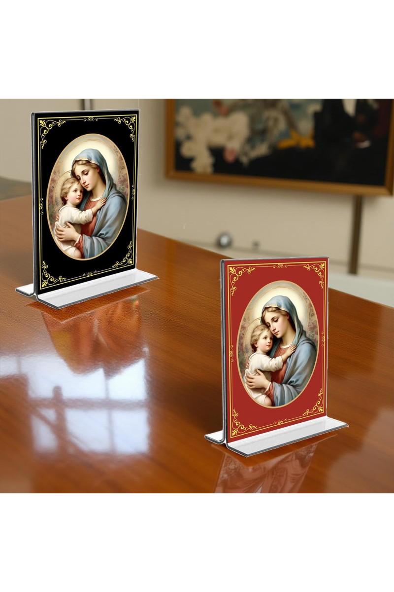 Mother Mary Acrylic T-Style Photo Stand - 11x13 Inches, Compact and Stylish Spiritual Display, easily change 2 photos (Pack of 1)
