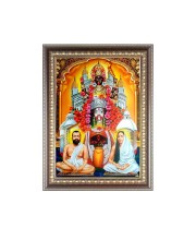 Maa Kali with Ramakrishna Dev and Sarada Ma Photo Frame - 10x14 Inches, Brown Wooden Frame for Home, Office & Temple Decoration