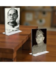 Netaji Subhas Chandra Bose Acrylic T-Style Photo Stand - 7x9 Inches, Compact and Stylish Spiritual Display, easily change 2 photos (Pack of 1)