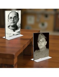 Netaji Subhas Chandra Bose Acrylic T-Style Photo Stand - 11x13 Inches, Compact and Stylish Spiritual Display, easily change 2 photos (Pack of 1)