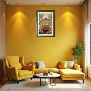 The cute chick is coming out of egg Black Photo Frame Funny Animal and Bird Cartoon Art