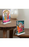 Sri Lakshmi Narayan & Sri Radha Krishna Acrylic T-Style Photo Stand, Compact and Stylish Spiritual Display, easily change 2 photos (Pack of 1)