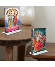 Sri Lakshmi Narayan & Sri Radha Krishna Acrylic T-Style Photo Stand - 11x13 Inches, Compact and Stylish Spiritual Display, easily change 2 photos (Pack of 1)