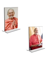 Car Desk/Table Top Swami Kriyananda Acrylic T-Style Photo Stand - 2.5x3.5 Inches, Compact and Stylish Spiritual Display, easily change 2 photos (Pack of 1)