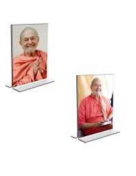 Car Desk/Table Top Swami Kriyananda Acrylic T-Style Photo Stand - 2.5x3.5 Inches, Compact and Stylish Spiritual Display, easily change 2 photos (Pack of 1)
