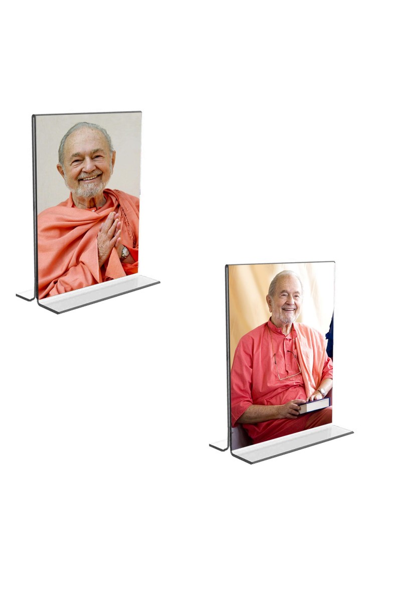 Car Desk/Table Top Swami Kriyananda Acrylic T-Style Photo Stand - 2.5x3.5 Inches, Compact and Stylish Spiritual Display, easily change 2 photos (Pack of 1)