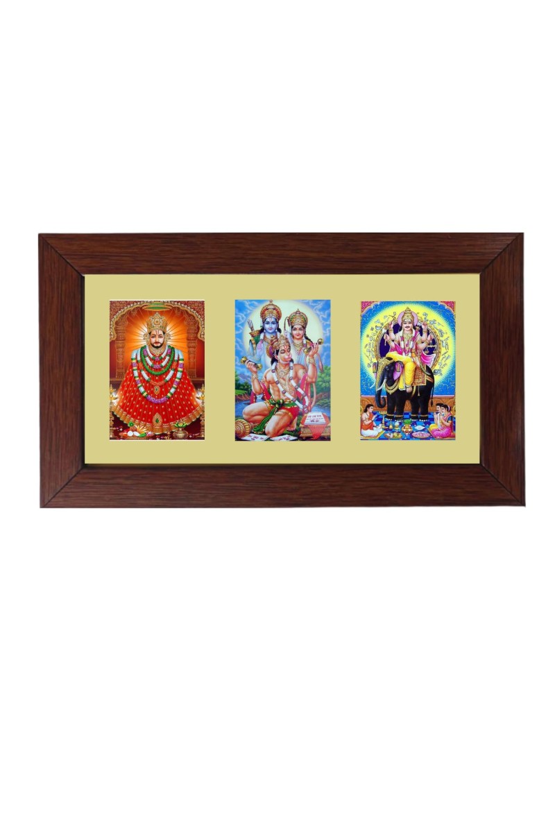 Sri Khatu Shyam Ji, Sri Hanuman, Sri Vishwakarma Color Photo Frame -14X7.5 Inch, Elegant Religious Home & Temple Decor