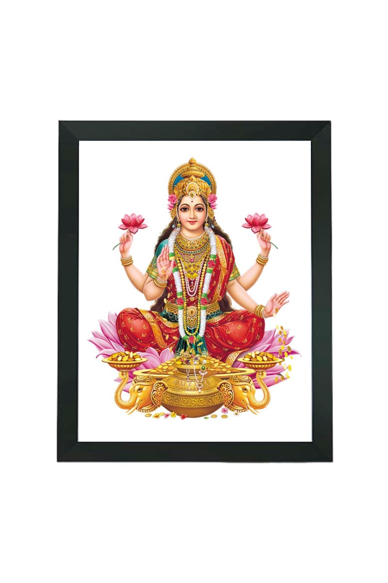 Hitech Sales Mata Laxmi Polystyrene Photo Frame for Pooja Room, Temple, Home Decor and Gift (Printed Photo, Black, 7.12 x 9.12 inches)