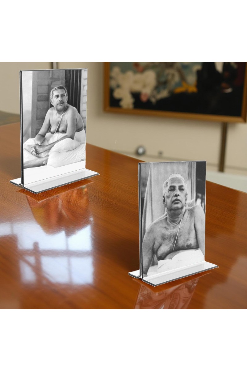 Sri Sri Anukul chandra Thakur Acrylic T-Style Photo Stand, Compact and Stylish Spiritual Display, easily change 2 photos (Pack of 1)