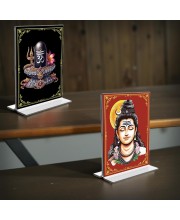Lord Shiva Acrylic T-Style Photo Stand, Compact and Stylish Spiritual Display, easily change 2 photos (Pack of 1)