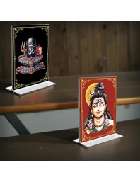 Lord Shiva Acrylic T-Style Photo Stand - 5x7 Inches, Compact and Stylish Spiritual Display, easily change 2 photos (Pack of 1)