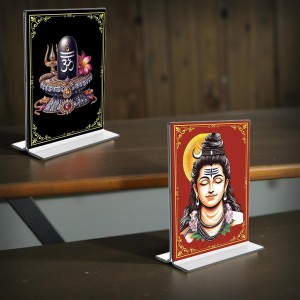 Lord Shiva Acrylic T-Style Photo Stand - 11x13 Inches, Compact and Stylish Spiritual Display, easily change 2 photos (Pack of 1)