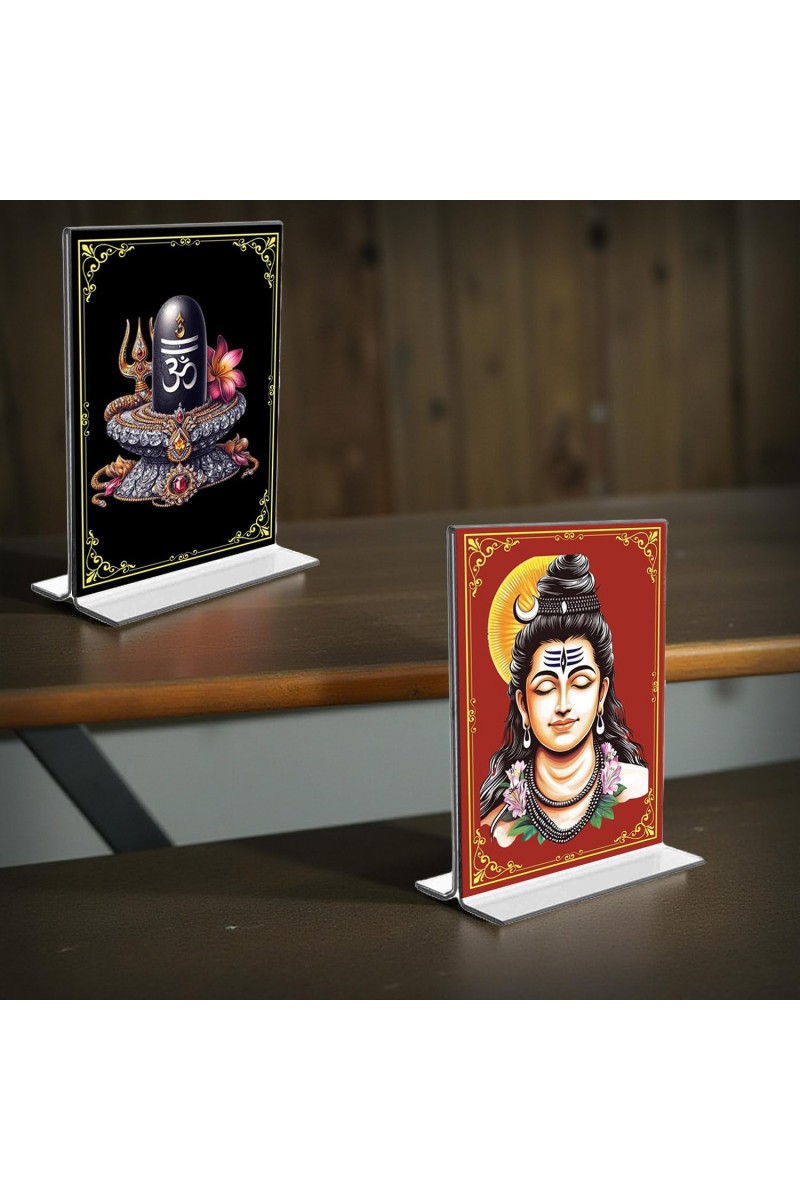 Lord Shiva Acrylic T-Style Photo Stand, Compact and Stylish Spiritual Display, easily change 2 photos (Pack of 1)