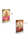 Car Desk/Table Top Maa Lakshmi & Sri Ganesh Acrylic T-Style Photo Stand - 2.5x3.5 Inches, Compact and Stylish Spiritual Display, easily change 2 photos (Pack of 1)