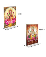Car Desk/Table Top Maa Lakshmi & Sri Ganesh Acrylic T-Style Photo Stand - 2.5x3.5 Inches, Compact and Stylish Spiritual Display, easily change 2 photos (Pack of 1)