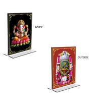 Car Desk/Table Top Sri Ganesh & Lord Shiva Lingam Acrylic T-Style Photo Stand - 2.5x3.5 Inches, Compact and Stylish Spiritual Display, easily change 2 photos (Pack of 1)