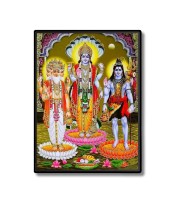 Brahma Vishnu & Lord Shiva Laminated Photo (11x13 Inches Without glass) Divine Blessings for Table and Walls,Home & Office and Temple Decoration