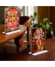 Debi Lakshmi Lord Narayan Acrylic T-Style Photo Stand - 11x13 Inches, Compact and Stylish Spiritual Display, easily change 2 photos (Pack of 1)