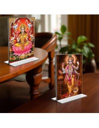 Debi Lakshmi Lord Narayan Acrylic T-Style Photo Stand, Compact and Stylish Spiritual Display, easily change 2 photos (Pack of 1)